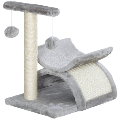 Cat Tree, Cat Tower for Kittens with Rotatable Top Bar, Sisal Scratching Post, Tunnel, Dangling Balls - Grey
