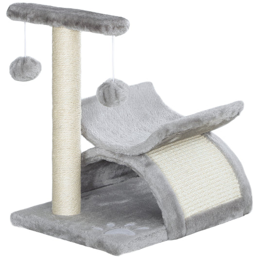 Cat Tree, Cat Tower for Kittens with Rotatable Top Bar, Sisal Scratching Post, Tunnel, Dangling Balls - Grey