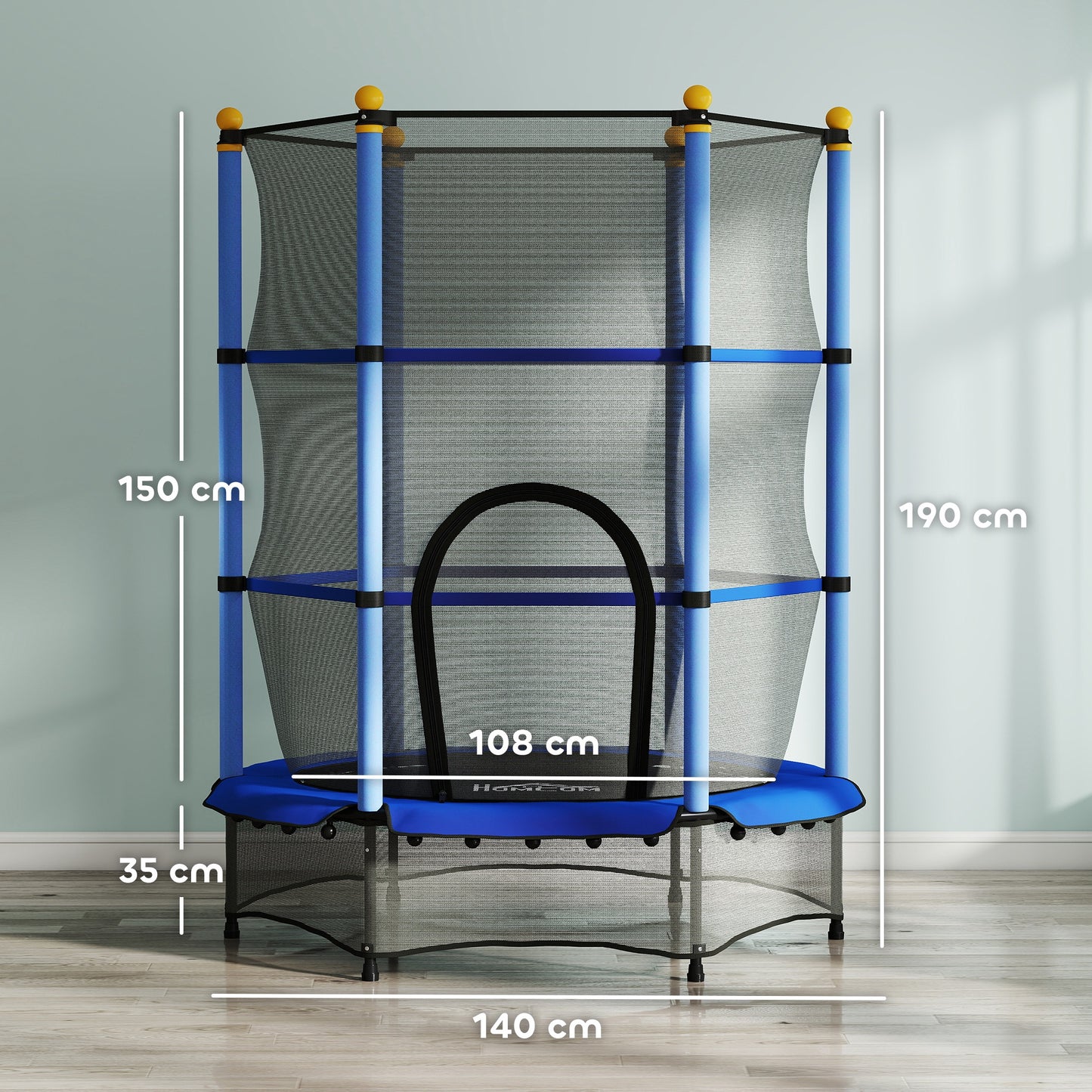 4.6FT/55" Kids Trampoline with Enclosure Net, Outdoor Indoor Use, for Ages 3-10 Years, Blue
