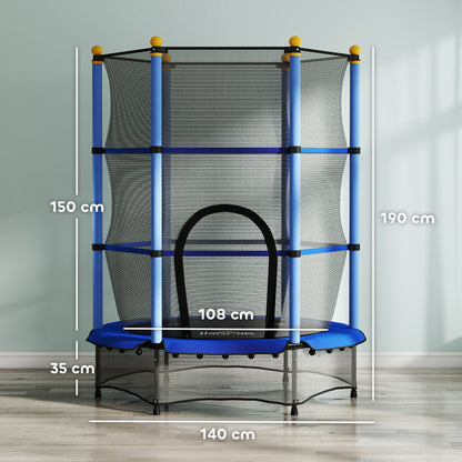 4.6FT/55" Kids Trampoline with Enclosure Net, Outdoor Indoor Use, for Ages 3-10 Years, Blue