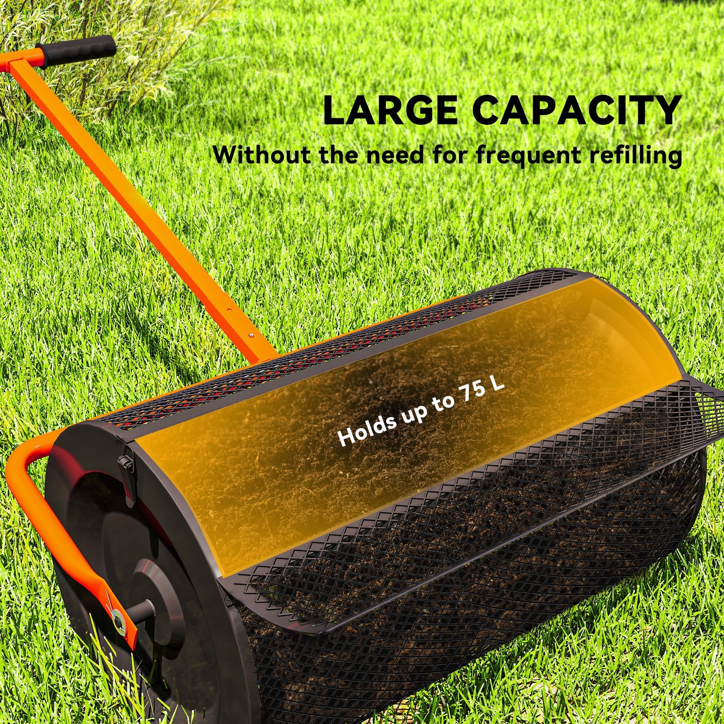 Compost Spreader, 24" Peat Moss Spreader with Height Adjustable T Shaped Handle and Metal Mesh Basket