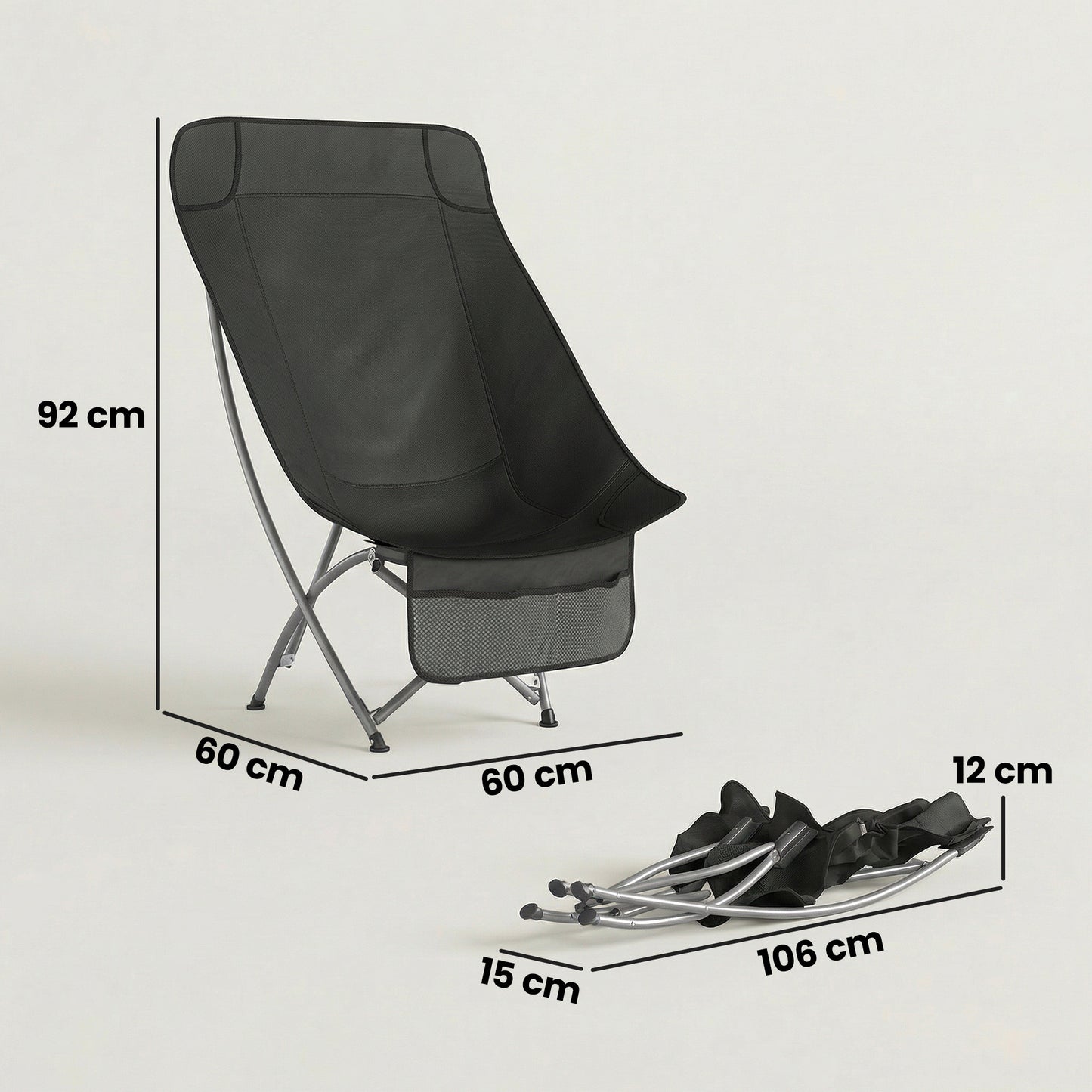 Camping Chair for Adults Heavy Duty Folding Camp Chair with Side Pocket and Carry Bag Black