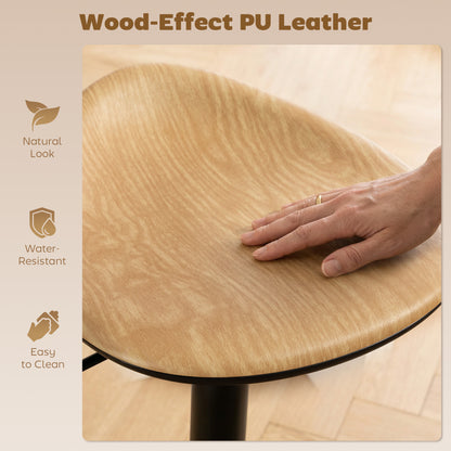 Set of 2 Barstools PU Leather Kitchen Stools with Saddle Seat Height Adjustable Swivel Kitchen Chairs with Footrest Oak