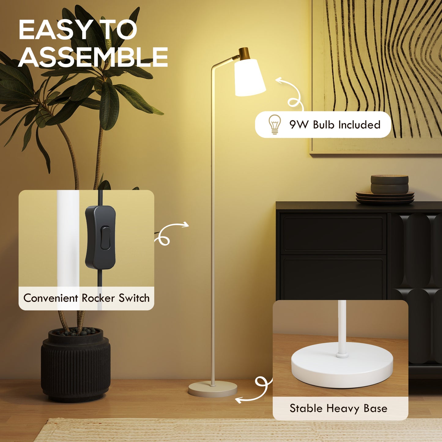 Modern Standing Lamp, Floor Lamp with 350° Rotatable Head for Living Room, White