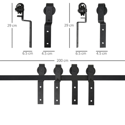 6.6FT/200cm Sliding Barn Door Hardware Track Kit, 90kg Heavy Duty Carbon Steel Sliding Door Rail for 2 Doors, Black