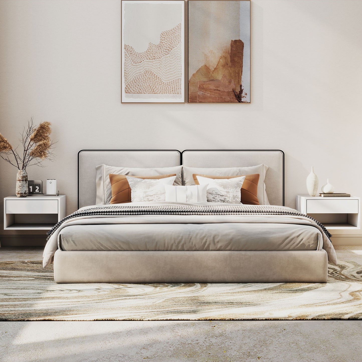 Set of Two Floating Bedside Tables - White