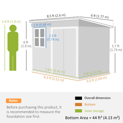 8.5 x 6ft Storage Shed Galvanised Steel Garden Shed, Metal Shed with Foundation Kit, Window
