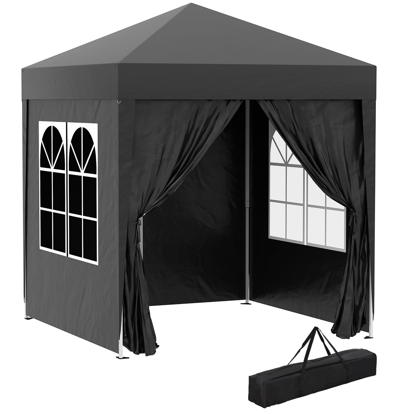 2 x 2 m Garden Pop Up Gazebo, Wedding Party Tent Marquee, Water Resistant Awning Canopy with Sidewalls, Windows, Carry Bag