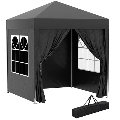 2 x 2 m Garden Pop Up Gazebo, Wedding Party Tent Marquee, Water Resistant Awning Canopy with Sidewalls, Windows, Carry Bag