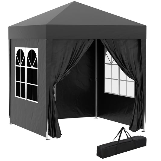 2 x 2 m Garden Pop Up Gazebo, Wedding Party Tent Marquee, Water Resistant Awning Canopy with Sidewalls, Windows, Carry Bag