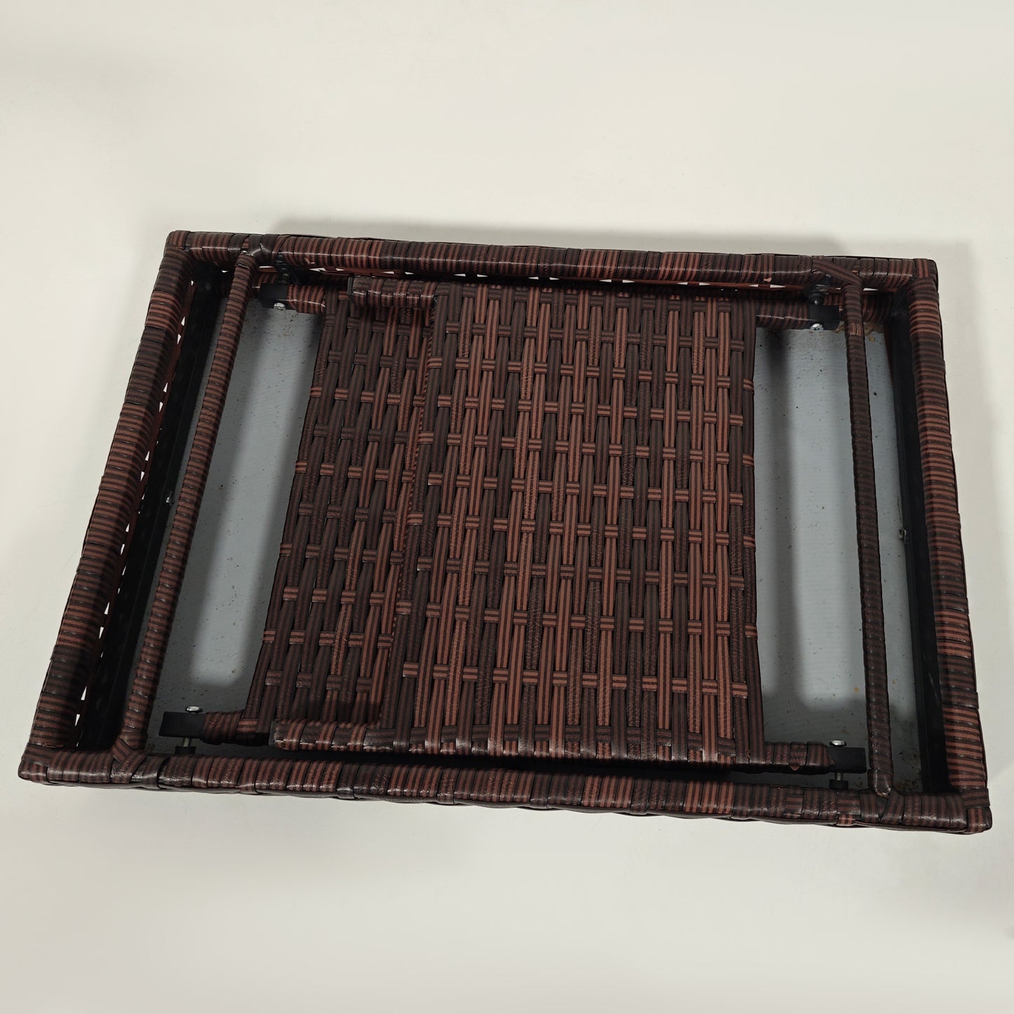Foldable Outdoor Side Table, Rattan Garden Coffee Table with Steel Frame, Space Saving Bistro Garden Furniture for Patio