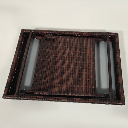 Foldable Outdoor Side Table, Rattan Garden Coffee Table with Steel Frame, Space Saving Bistro Garden Furniture for Patio