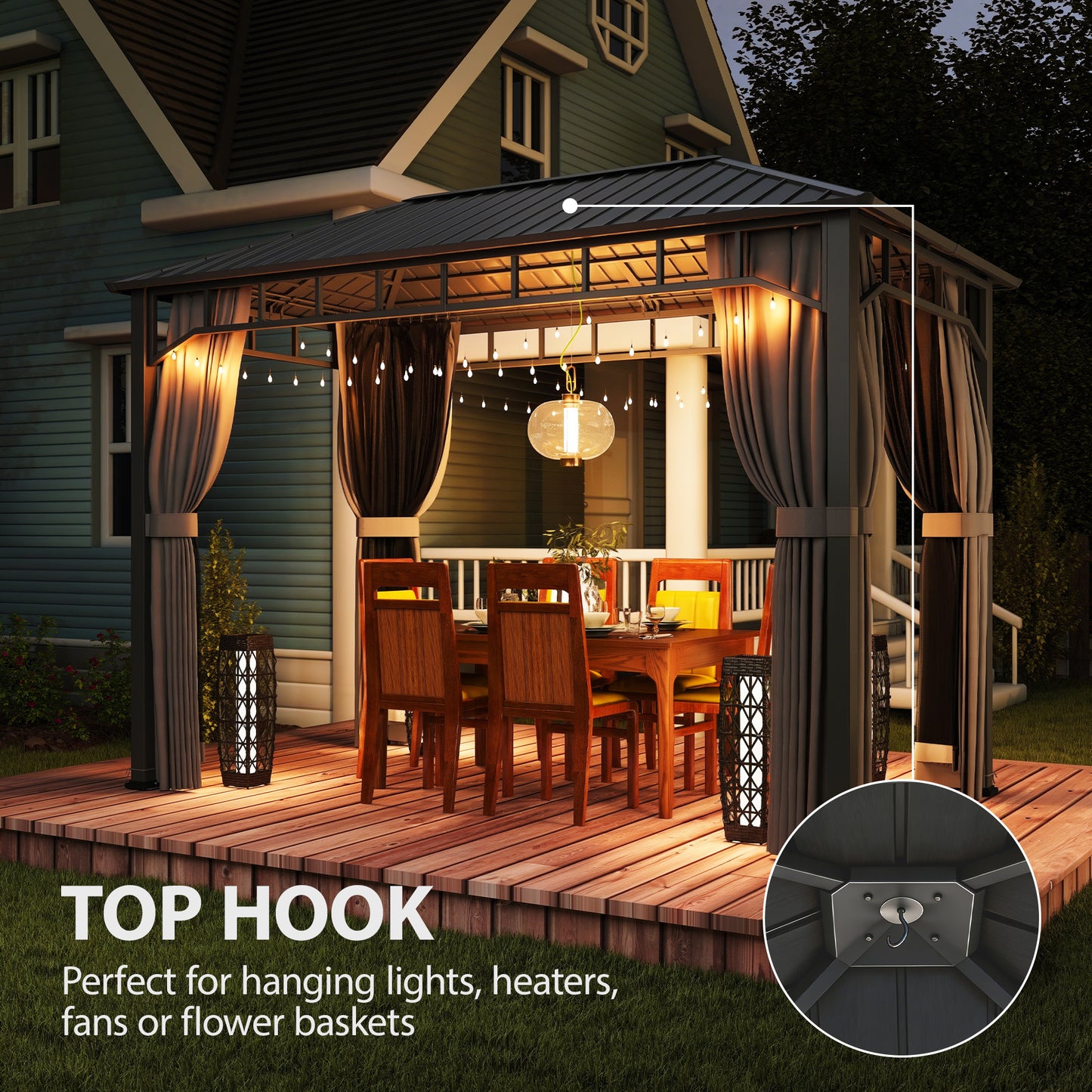 2 x 3.5 m Hardtop Gazebo with Galvanised Steel Roof, Waterproof Permanent Pavilion Garden Gazebo