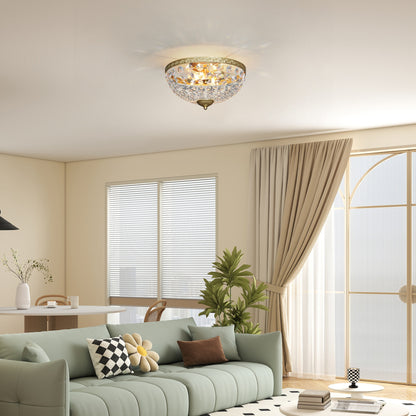 Crystal Chandelier Ceiling Light with 168 Octagonal Beads, Vintage 2-Light Flush Mount Ceiling Light for Living Room
