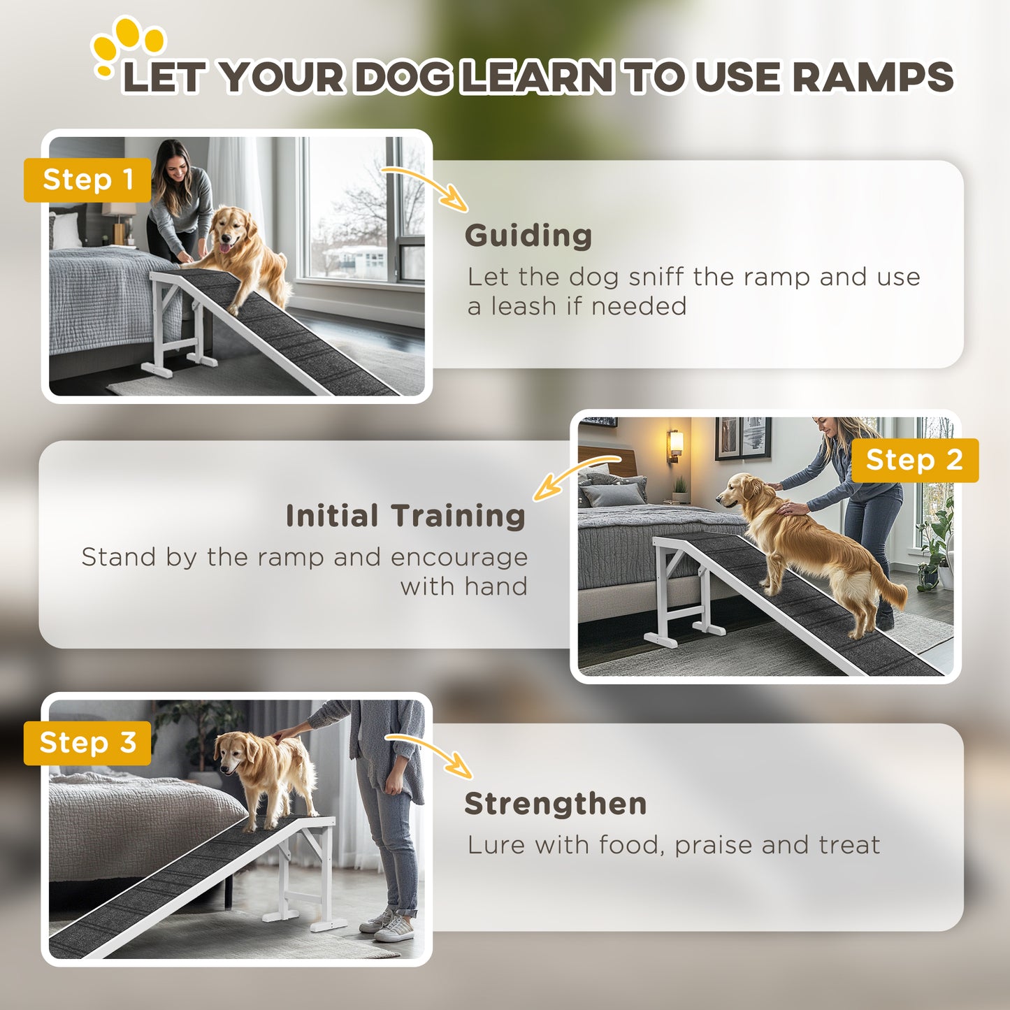 Pet Ramp for Dogs with Non-Slip Carpet and Top Platform - White & Grey