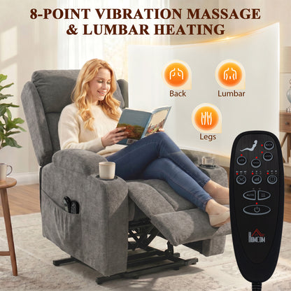 Power Lift Recliner Chair with Vibration Massage and Heat, Chenille Riser and Recliner Armchair for Elderly, Grey