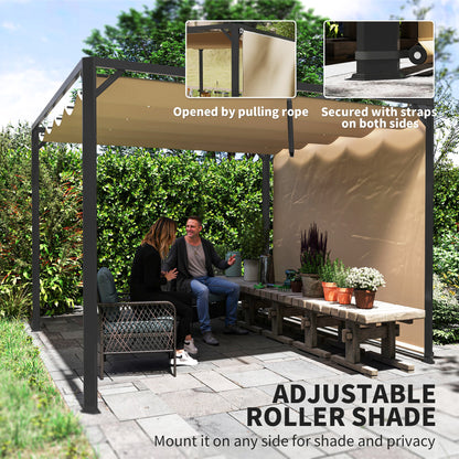 3 x 3m Aluminium Pergola, with Retractable Roof and Wall - Khaki