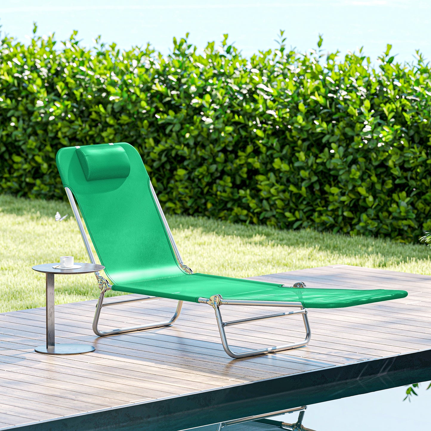 Steel Frame Sun Lounger, with Reclining Back - Dark Green