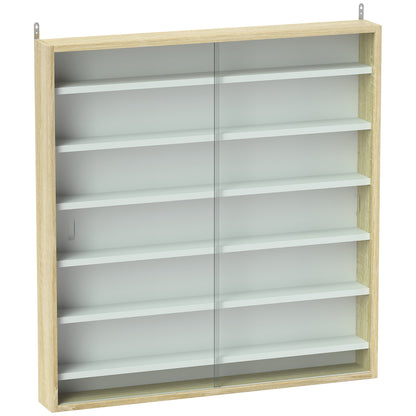 7-Tier Wall Display Shelf Unit Cabinet w/ 6 Adjustable Shelves Glass Doors Home Office Ornaments 83x80cm, Oak