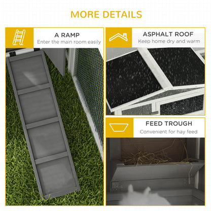 Rabbit Hutch with Run Wooden Guinea Pig Hutch Outdoor Bunny Cage Hide House with Sliding Tray, Hay Rack, Ramp