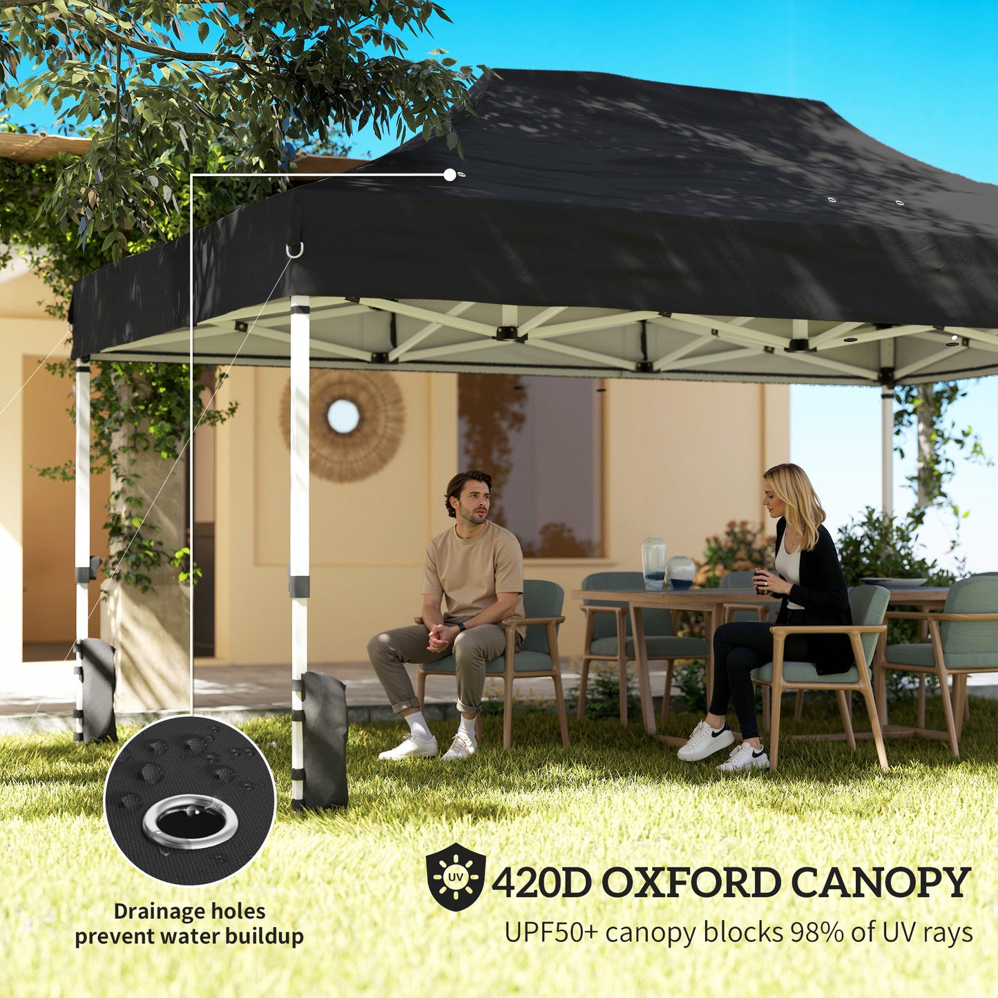 3 x 4.5 m Pop Up Gazebo with Mesh Nettings, UPF50+ Heavy Duty Outdoor Garden Party Tent Marquee, Black