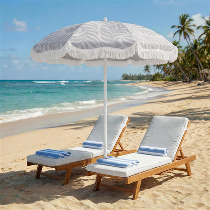 1.8 m Beach Umbrella Parasol with Sand Anchor, Portable Tilting Garden Parasol with Adjustable Height, Light Grey