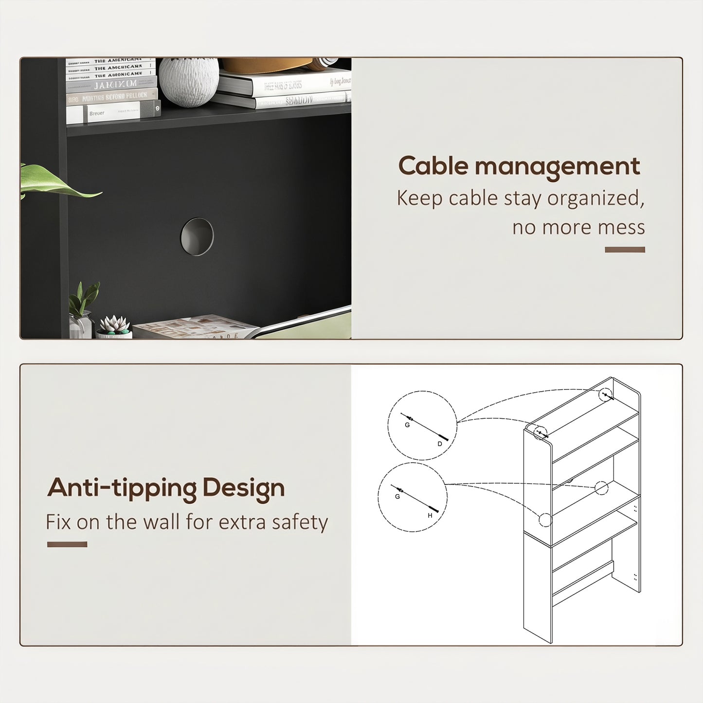Foldable Desktop, Computer Desk with Storage Shelves, 80 x 69 x 155 cm, Black