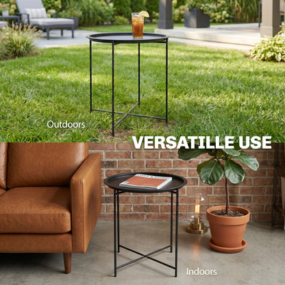 Steel Removable Tray Top Garden Table - Black