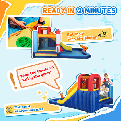 5 in 1 Bouncy Castle for Children with 550W Blower, Water Slide, Splash Pool, Jumping Area, Climbing Wall, Cannon