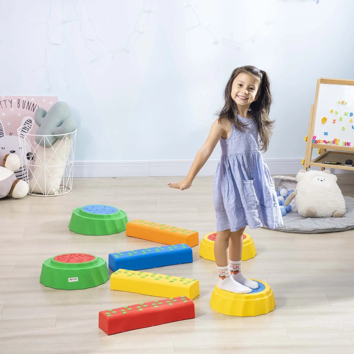 8-Piece Stepping Stone and Balance Beam Set with Anti-Slip Surface & Bottom