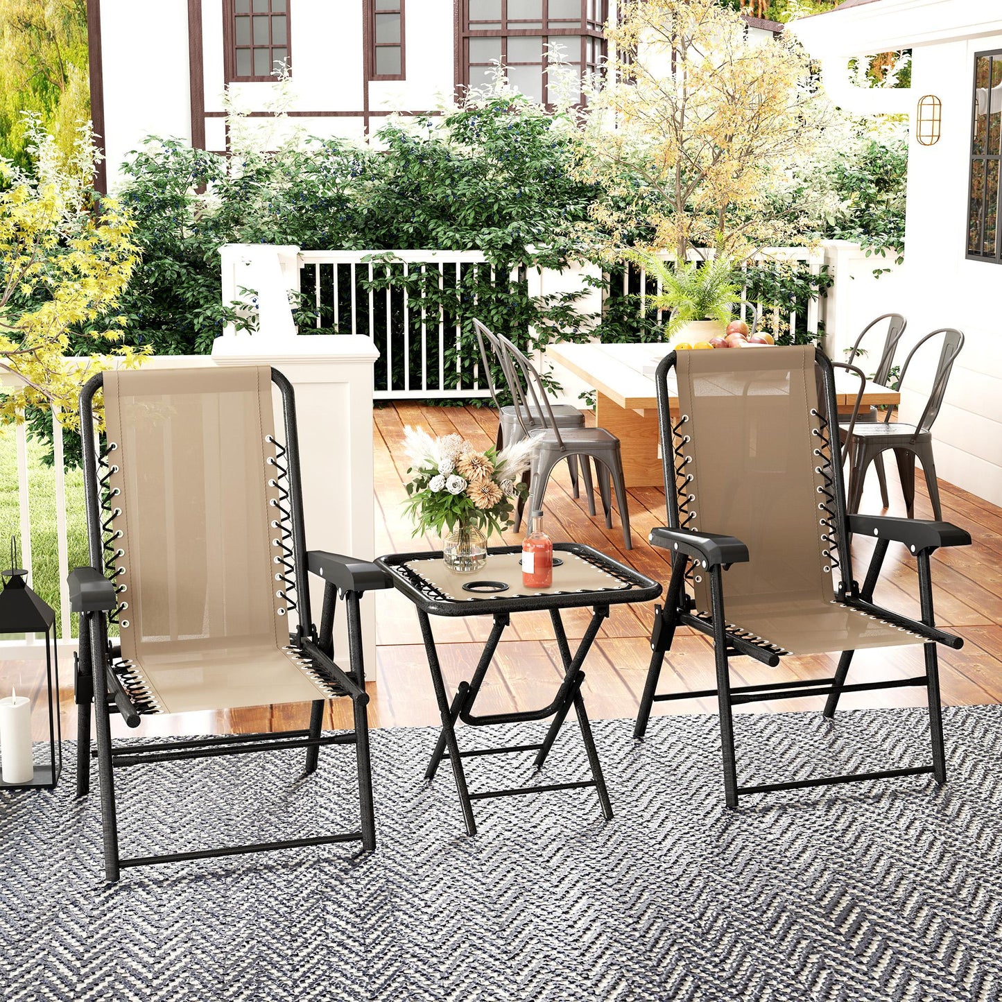 Three-Piece Garden Table and Chair Set - Khaki