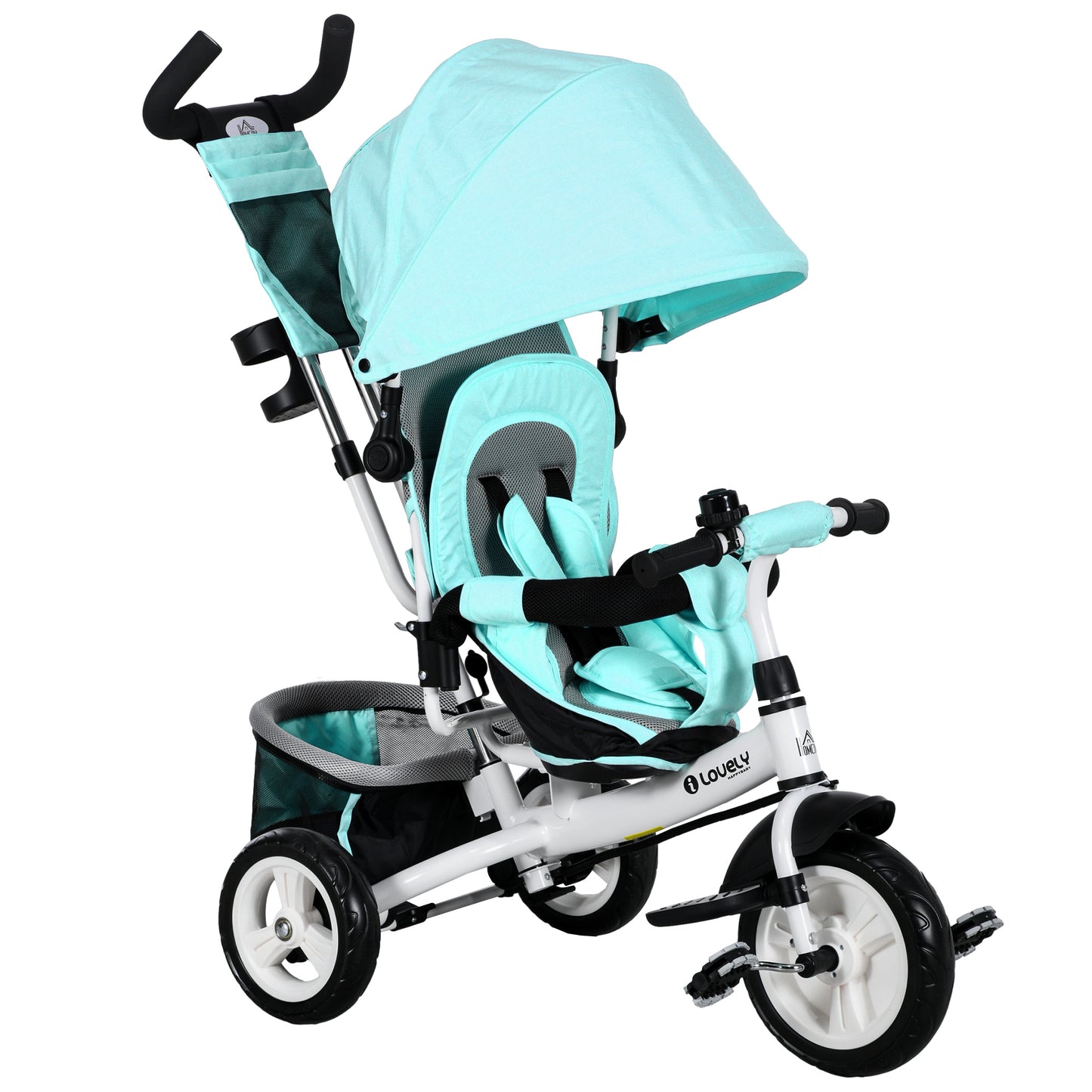 6 in 1 Kids Trike with Parent Handle, Canopy, 5-point Seat Belt, Storage, Footrest, Brake, for 1-5 Years, Green