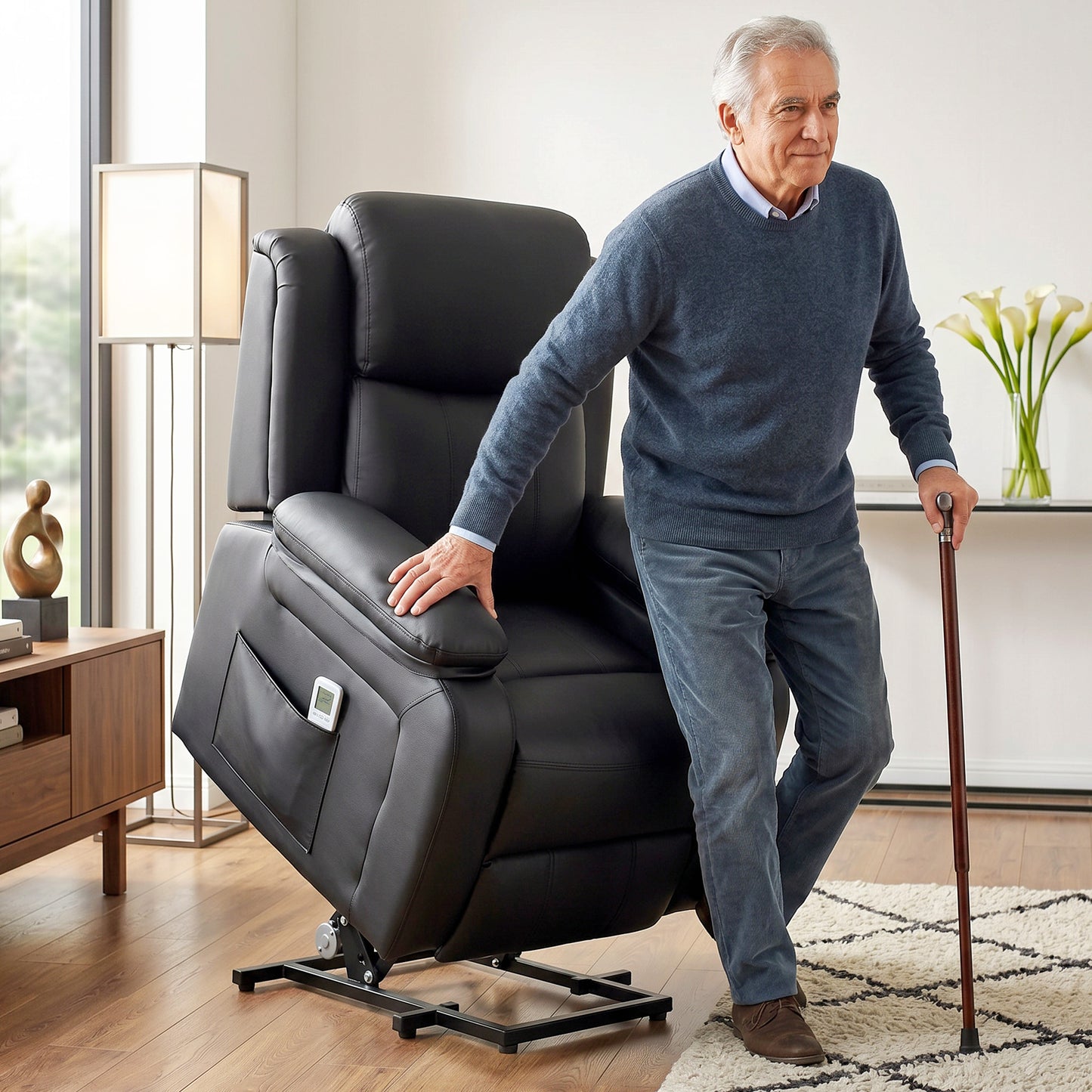 Riser and Recliner Chair with Vibration Massage, PU Leather Power Lift Chair for Elderly, Black