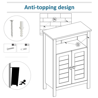 Bathroom Floor Cabinet, Free Standing Cupboard with Double Doors and Adjustable Shelf for Kitchen, Hallway, Living Room, Grey