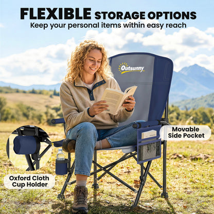 Padded Camping Chair Adults Heavy Duty Folding Chair Side Pocket Cup Holder Carry Bag Outdoor Dark Blue