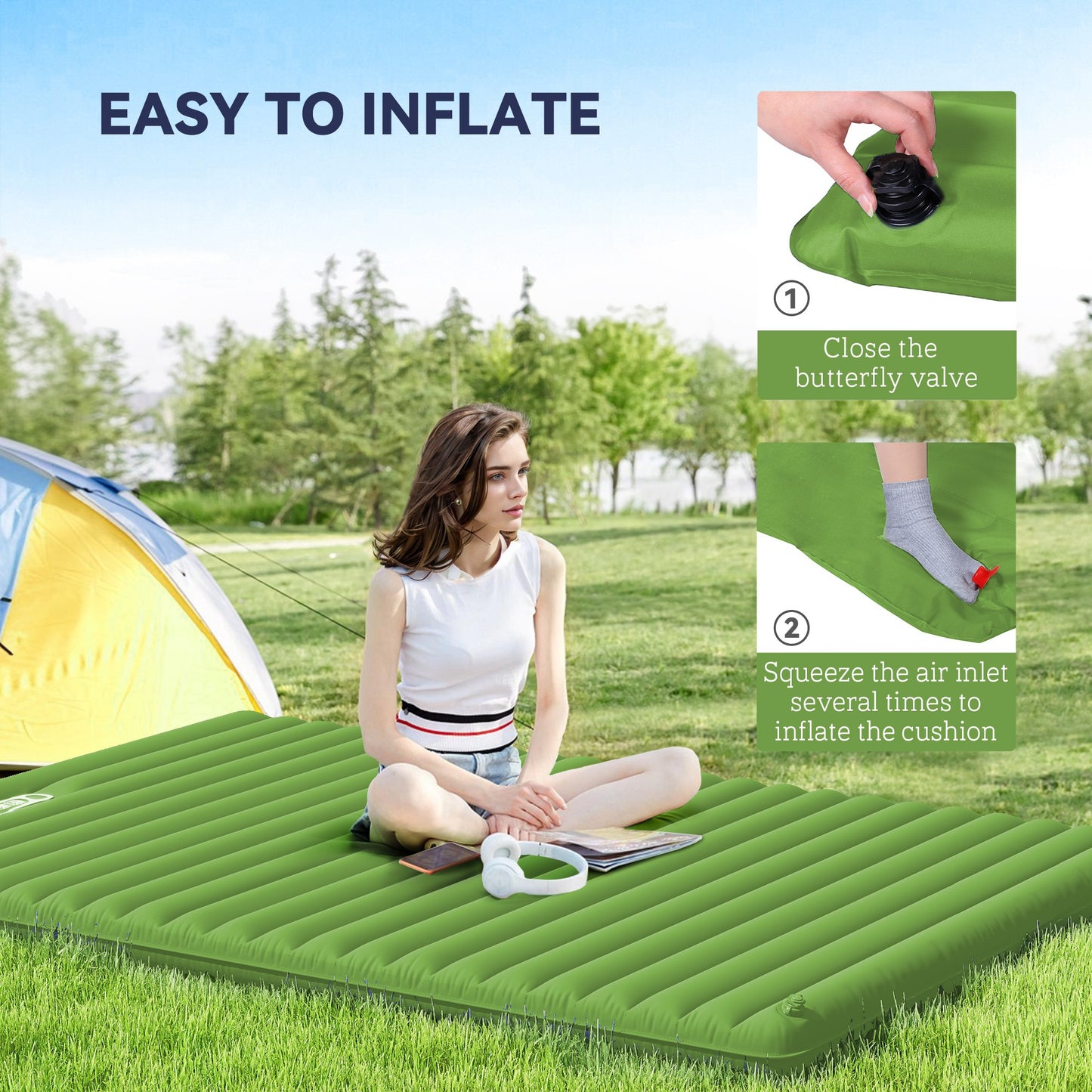 2 Person Camping Inflatable Mattress - Green