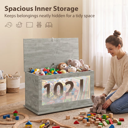 Storage Chest, 102L Blanket Box, Shoe Bench with Safety Hinged Lid, Bed End Bench for Bedroom, 80 x 40 x 45cm, Grey