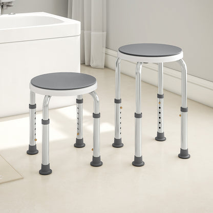 360° Swivel Shower Chair, Height Adjustable Aluminium Shower Stool with Non-Slip Feet for Disabled, Elderly, Grey