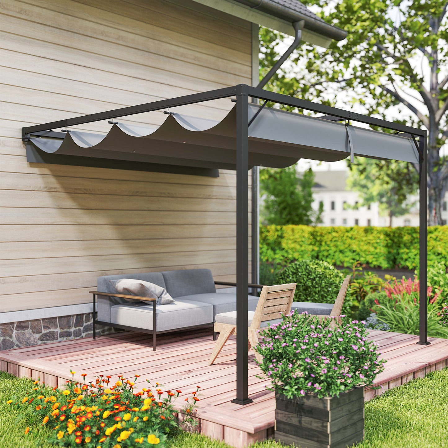 3 x 3 m Pergola, with Sliding Canopy - Grey