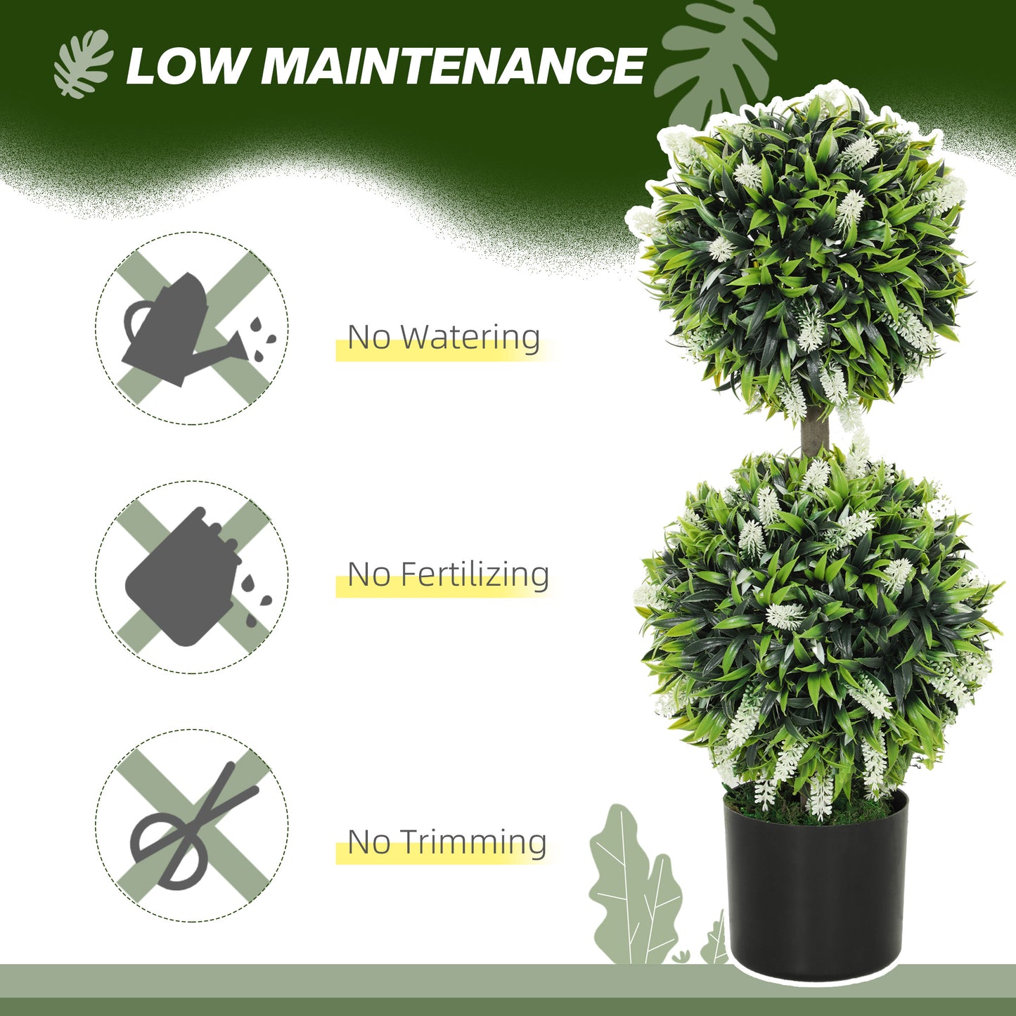 Set of 2 Artificial Plants, Lavender Flowers Ball Trees with Pot, for Home Indoor Outdoor Decor, 70cm