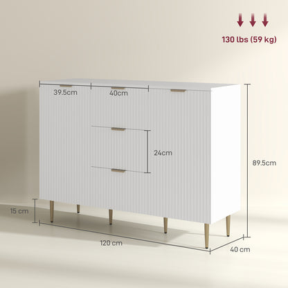 2-Door Sideboard with 3 Drawers and Adjustable Shelves - White