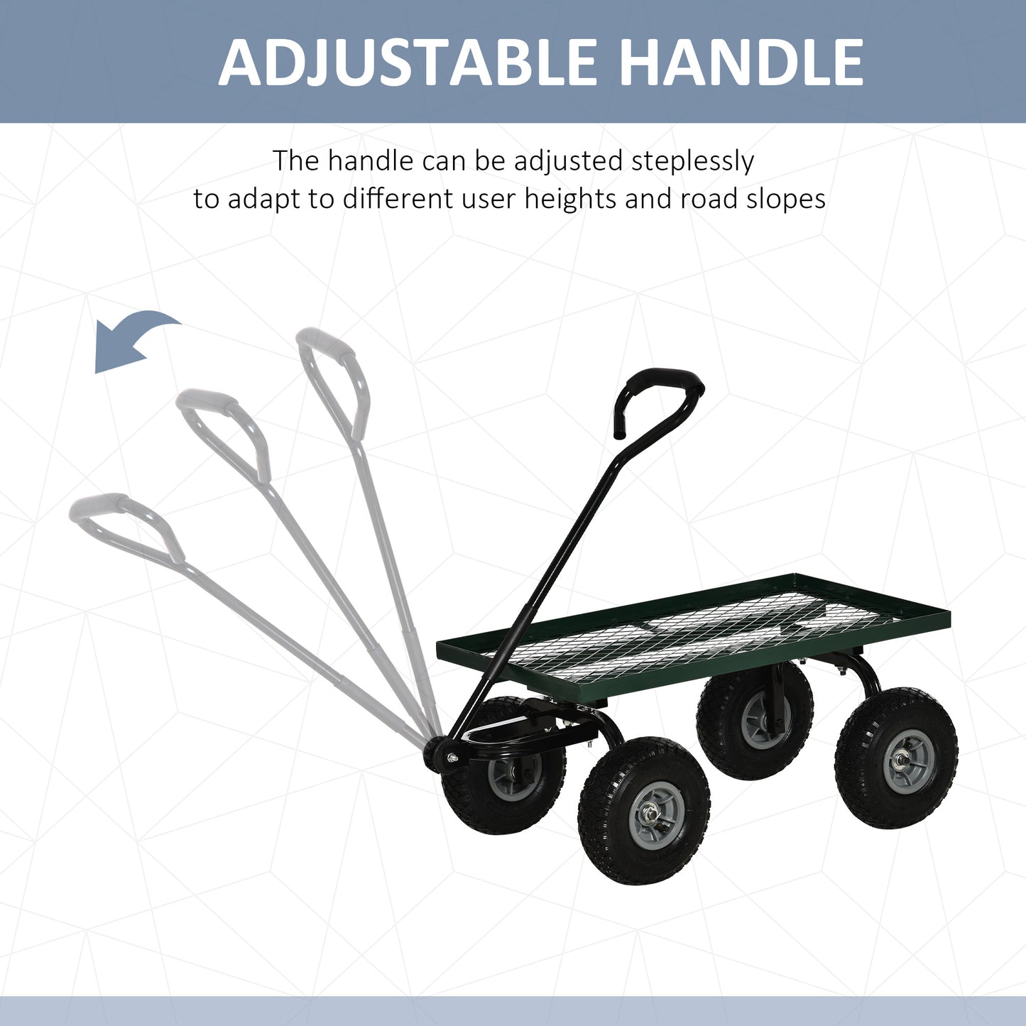Garden Trolley Cart, Heavy Duty Garden Cart with Metal Frame, 10" Pneumatic Wheels, Rotating Handle, 150kg Capacity