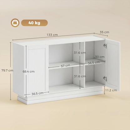 Sideboard Buffet Cabinet, 133 cm Storage Cabinet with 2 Open Shelves, 2 Cupboards and Soft Close Doors, White
