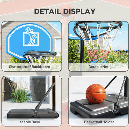 Adjustable Basketball Hoop and Stand, with Wheels and Weight Base, Blue