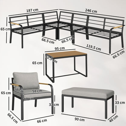 7 Seater Garden Furniture Set, Metal Garden Sofa Set with Cushions, Outdoor Furniture Conversation Sets, Light Grey