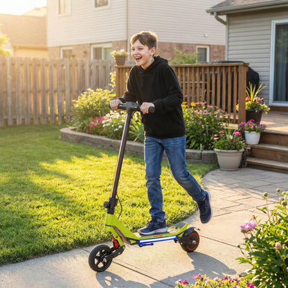 Electric Scooter for Kids, Foldable E Scooter for Age Age 6+ with LED Display, RGB lights, Up to 16km/h, Green