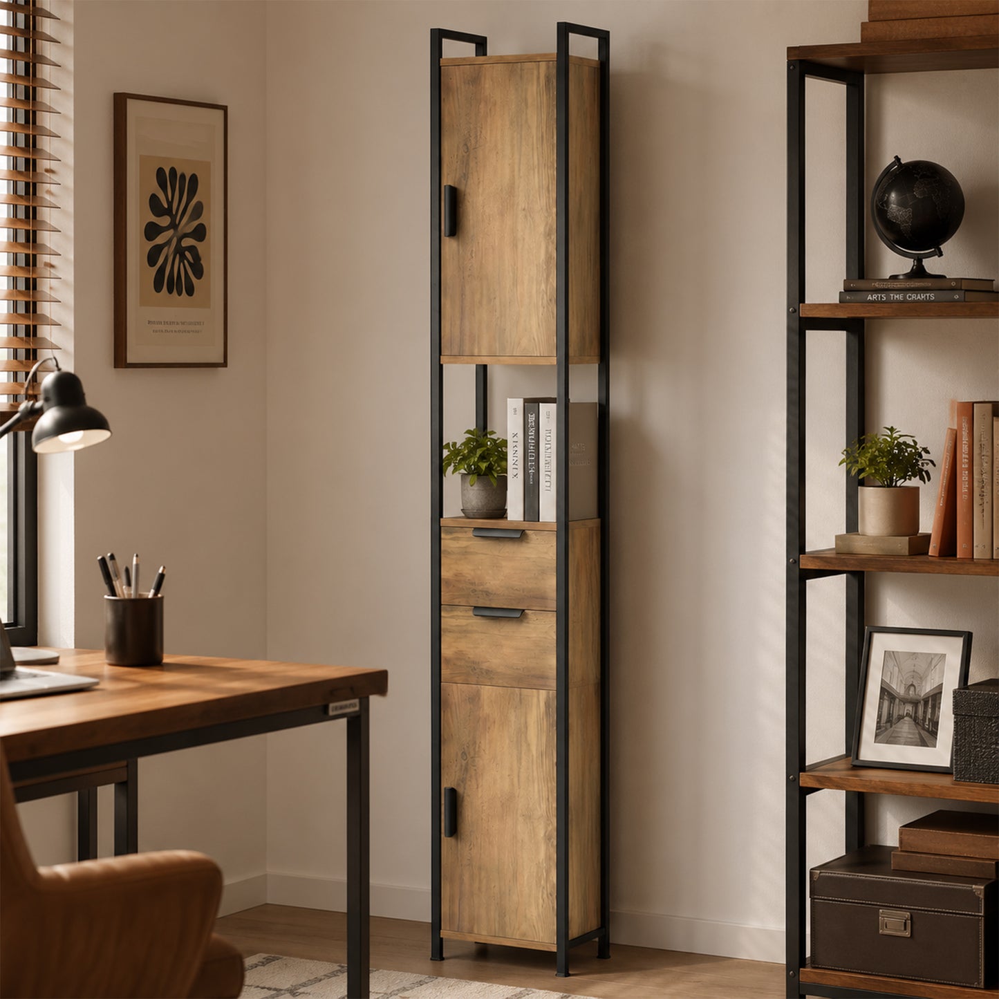 Freestanding Bathroom Cabinet, Tall Bathroom Storage Cabinet with Drawers and Shelves, Linen Storage, Brown