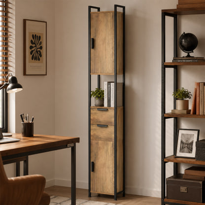 Freestanding Bathroom Cabinet, Tall Bathroom Storage Cabinet with Drawers and Shelves, Linen Storage, Brown
