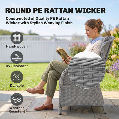 Garden PE Rattan Dining Sofa Set, Outdoor 4 Seater Wicker Furniture, High Back Chairs with Cushions