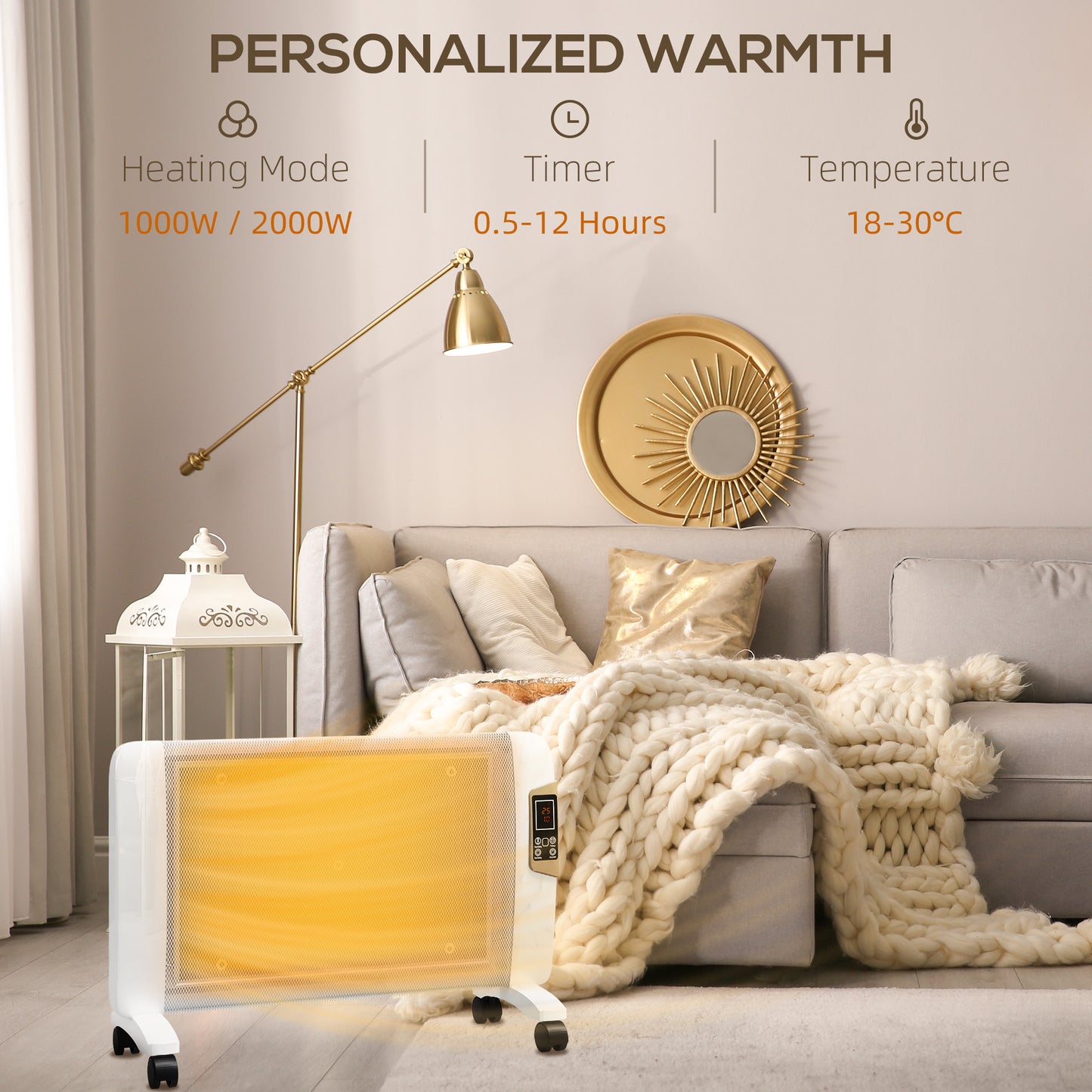 Mica Electric Space Heater, Portable Heater for Home with 2 Heat Settings, Living Room, Study, Garage